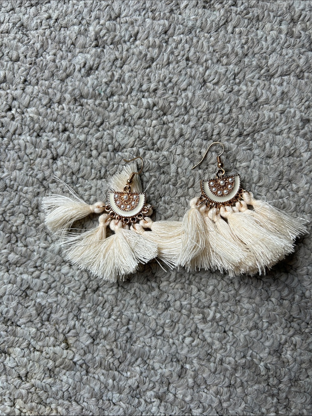 Cream Tassel Fan Drop Earrings - Elegant Women’s Jewelry